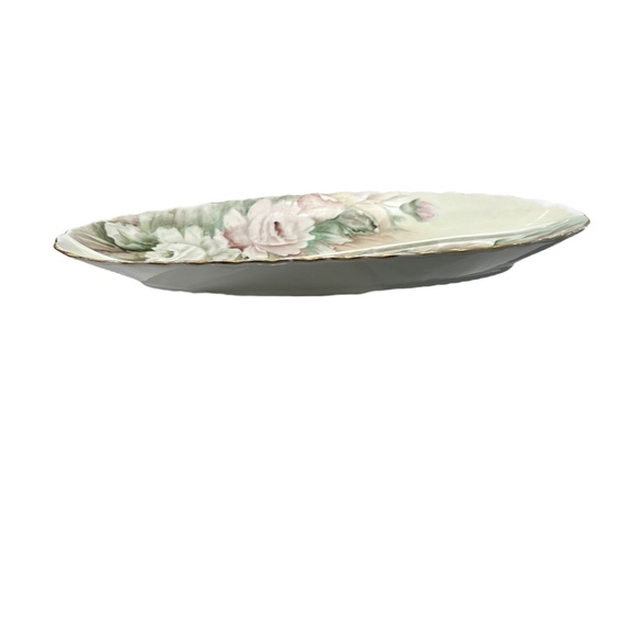 HAND PAINTED FLORAL PORCELAIN DIVIDED OVAL RELISH DISH - VINTAGE 1960s - Picture 4 of 16